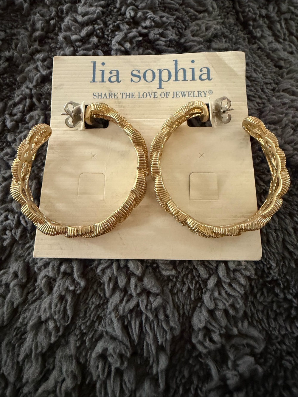 Lia Sophia Textured Gold Hoop Earrings